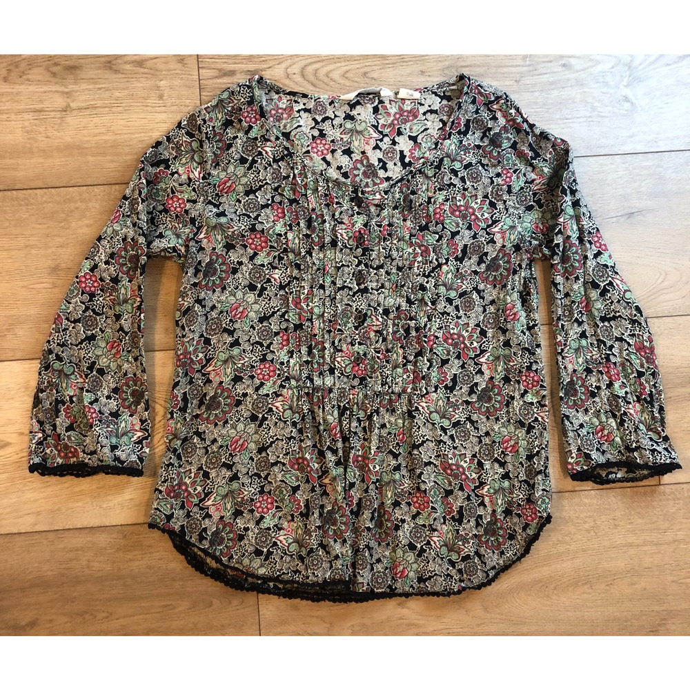 Ralph Lauren‎ Denim & Supply RL Boho Blouse Shirt Size S Floral Black Pink Top